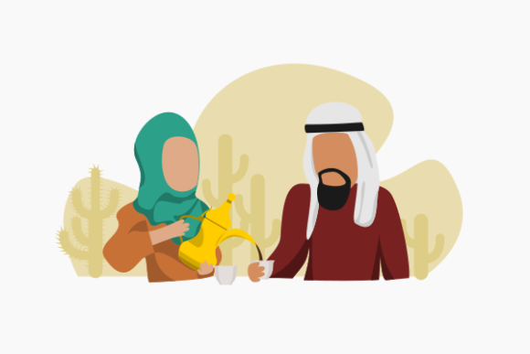 A Professional Designer Reviews Arab Lady Pouring Coffee Graphics