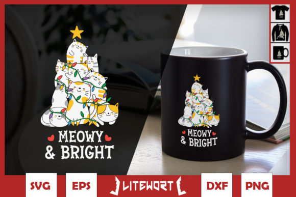 Christmas Tree Cat Meowy and Bright Graphic for Craft Products