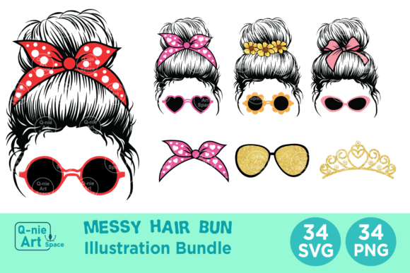 Messy Hair Bun Bundle: A Graphics Asset for Print Templates